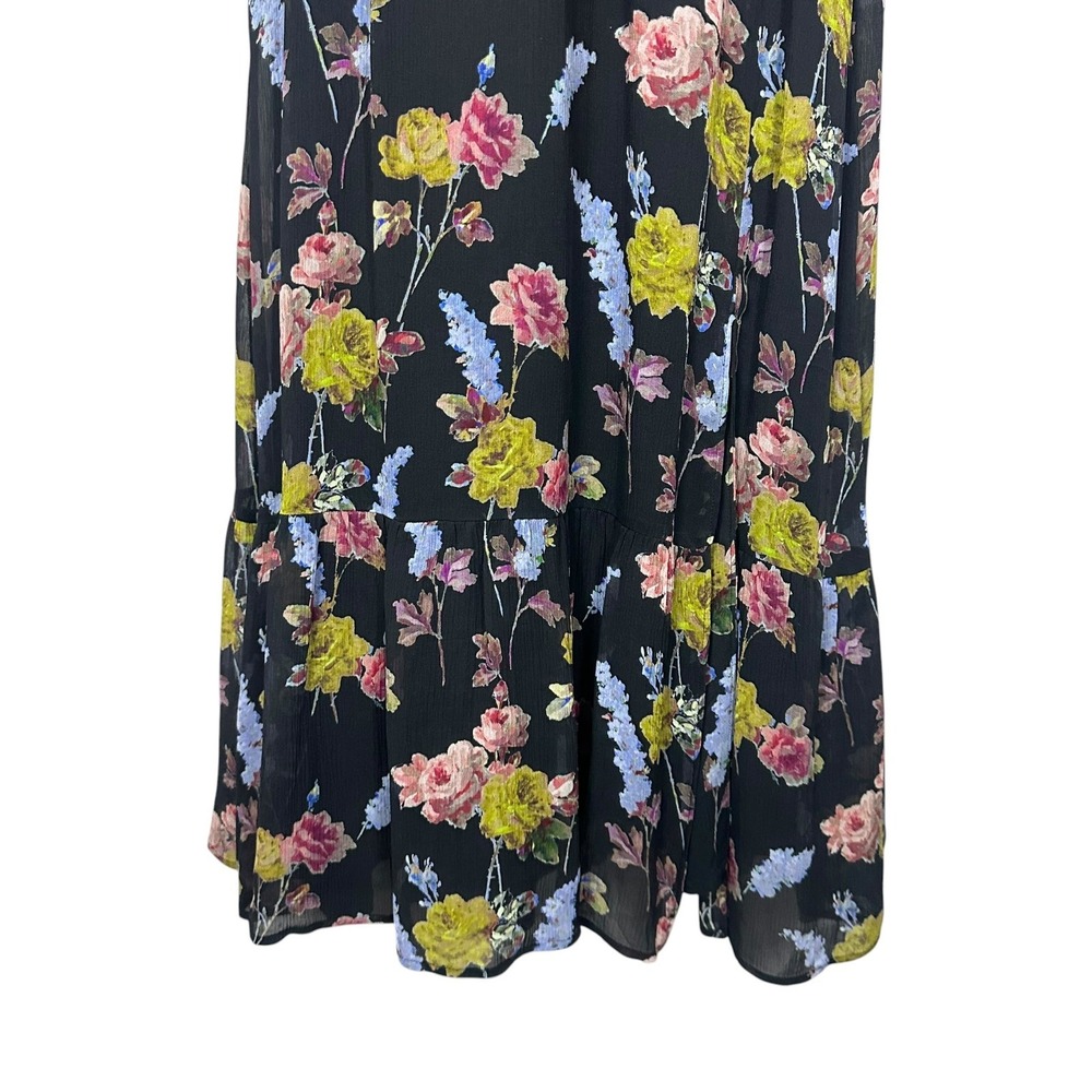 PAIGE Katharina Sleeveless Silk Chiffon Midi Dress Black‎ Floral Smocked Waist S - Picture 11 of 14